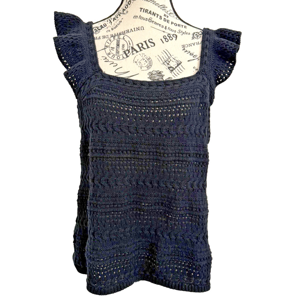 Scoop Women’s Crochet Ruffle Tank Top Black Size XL